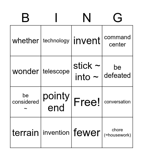 Untitled Bingo Card