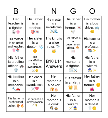 B10 L14  His father is a wizard. 🪄🧙 Bingo Card