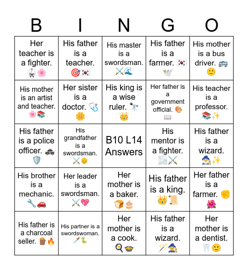B10 L14  His father is a wizard. 🪄🧙 Bingo Card