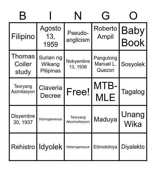 KOMUNIKASYON Bingo Card