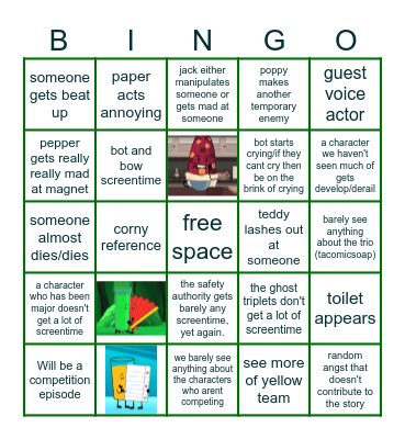 Inanimate Insanity s4 ep 6 Bingo Card