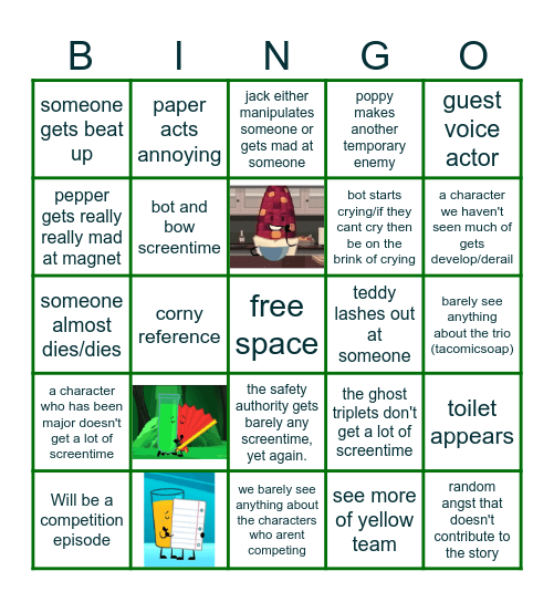 Inanimate Insanity s4 ep 6 Bingo Card