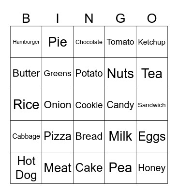 Food Bingo Card