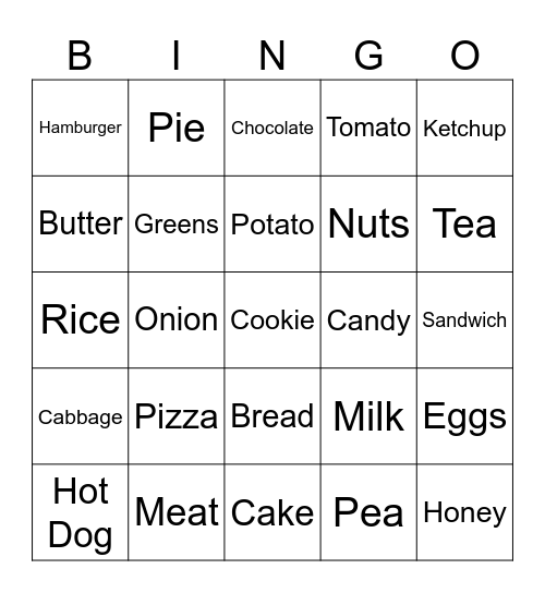 Food Bingo Card