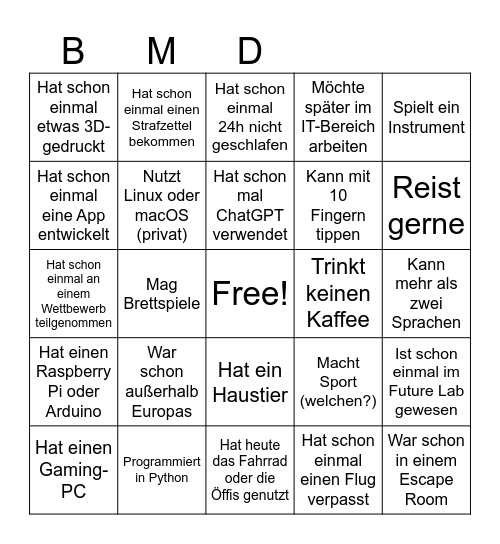 BMD Bingo Card