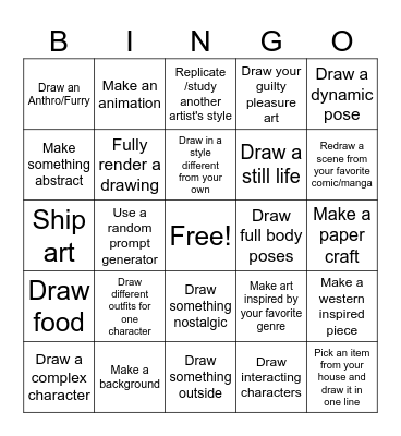Art Prompt Bingo Card