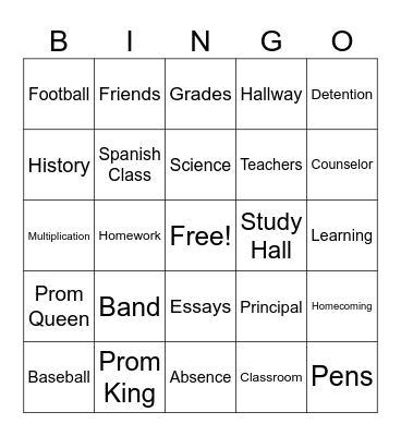 Back-To-School Bingo Card