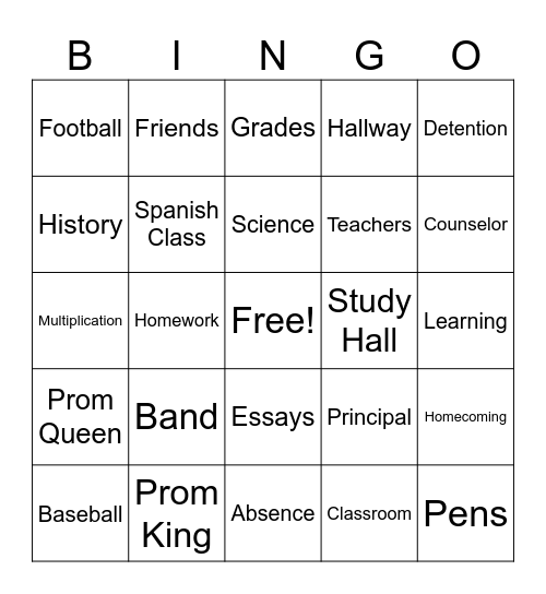 Back-To-School Bingo Card