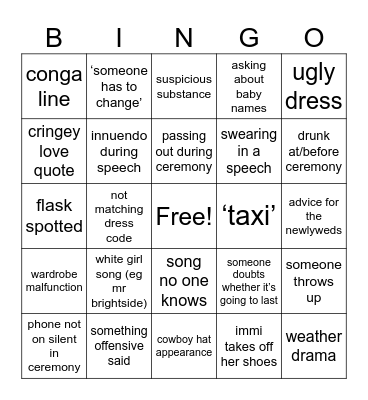 wedding bingo Card