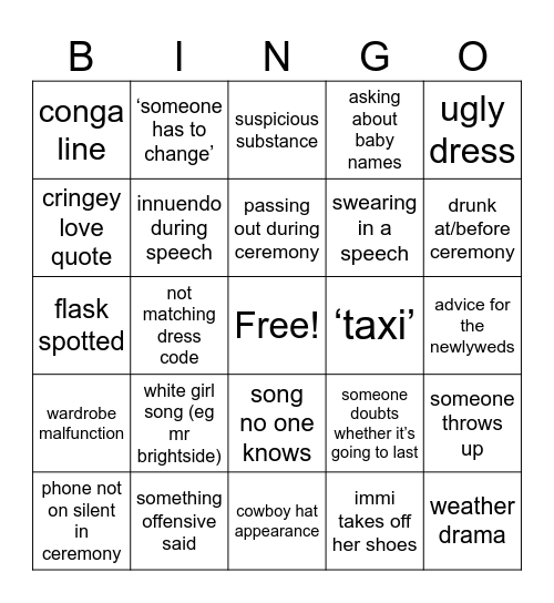 wedding bingo Card
