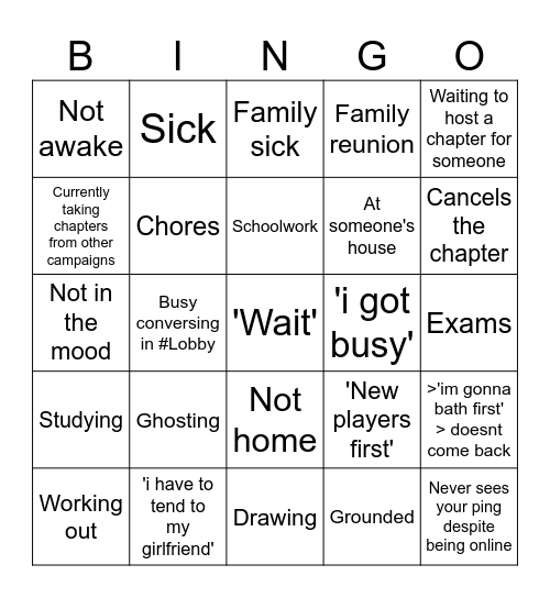 Not hosting Bingo Card