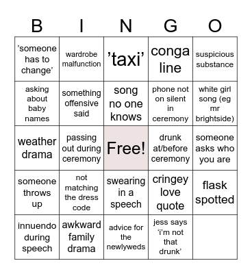 wedding bingo - immi Bingo Card