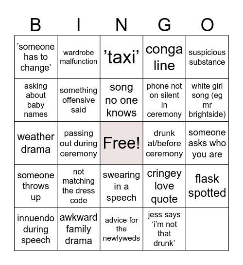 wedding bingo - immi Bingo Card