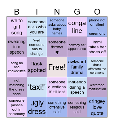 wedding bingo - jess Bingo Card