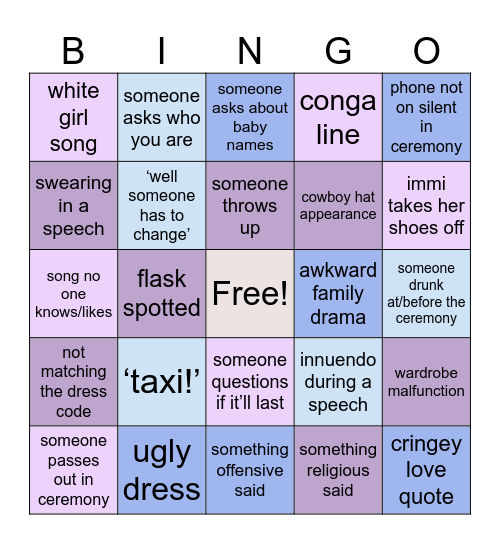 wedding bingo - jess Bingo Card