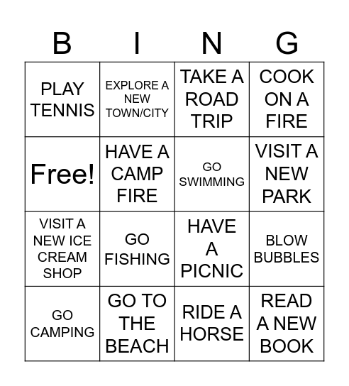 Summer Bingo Card