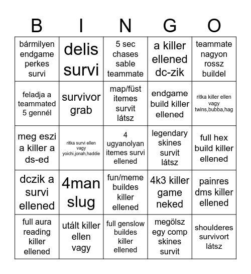 DBD Magyar Bingo by xBaj Bingo Card