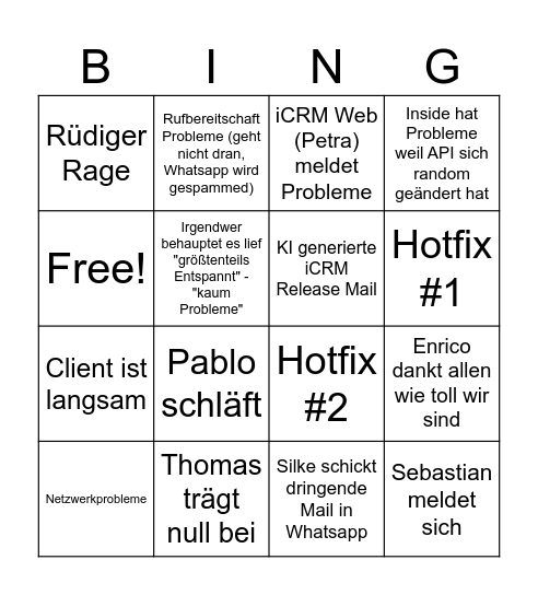 iCRM Release Bingo Card
