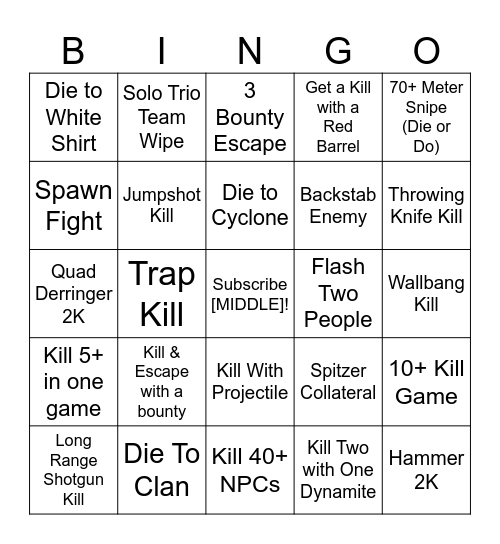 HUNT EXTREME BINGO Card