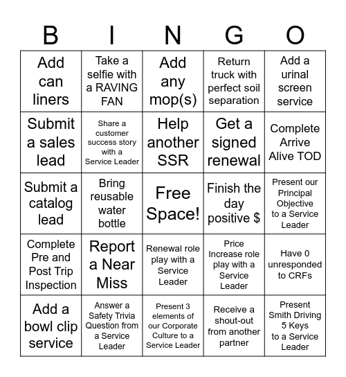 SSR BINGO Card