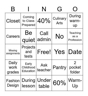 First Days of FCS Bingo Card