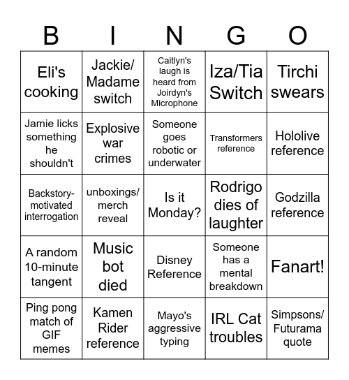 Digimon D&D Bingo Card