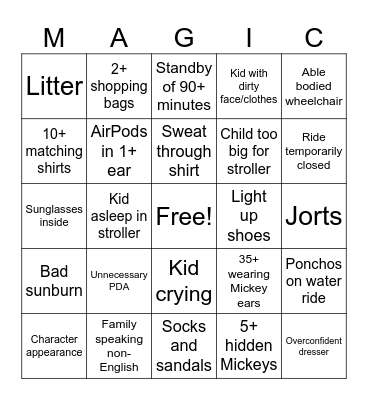 Disney Bingo Card