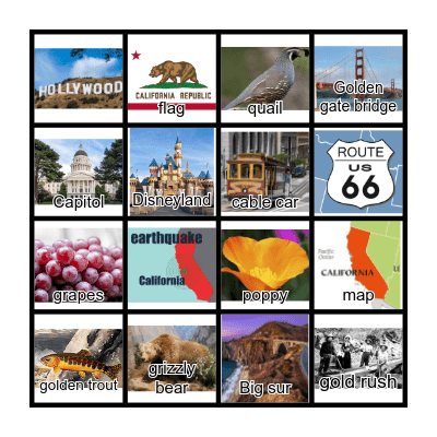 California Bingo Card