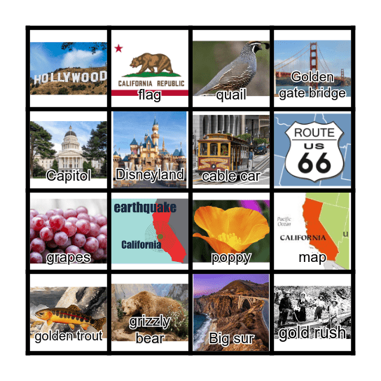 California Bingo Card