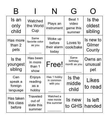 Untitled Bingo Card
