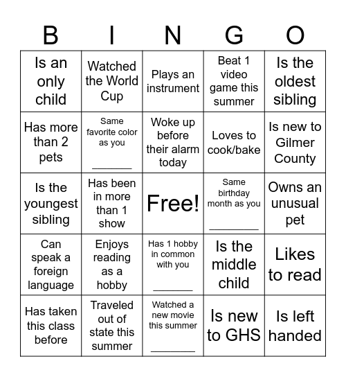 Untitled Bingo Card