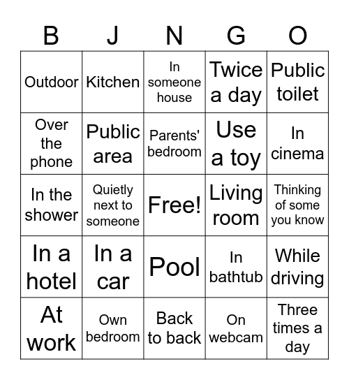 Masturbation Bingo Card