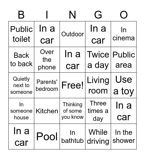 Masturbation Bingo Card