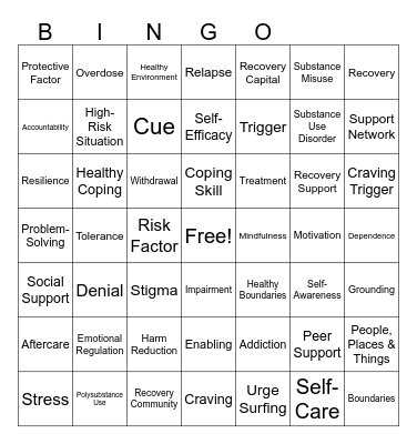 Addiction & Recovery BINGO Card
