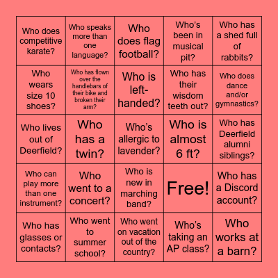 Get To Know The Band! Bingo Card