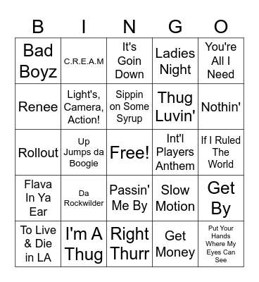 Hip-Hop Bingo Card