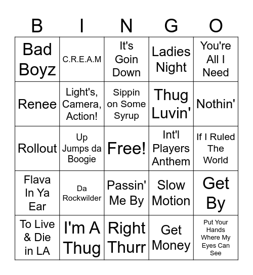 Hip-Hop Bingo Card