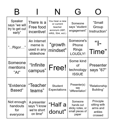 Secret PD Bingo Card
