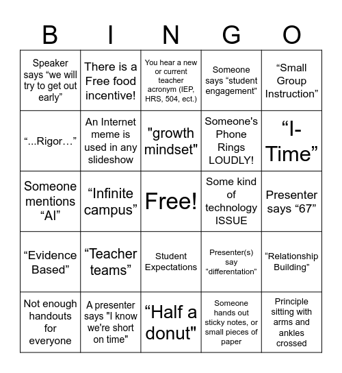 Secret PD Bingo Card