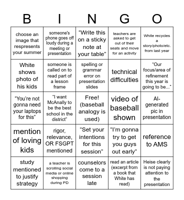 Secret PD Bingo Card