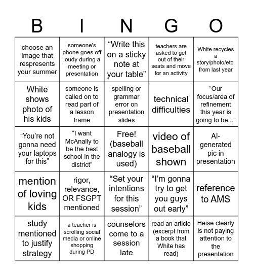 Secret PD Bingo Card