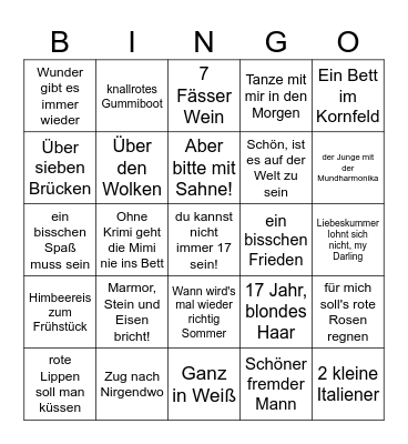 Schlager Bingo Card
