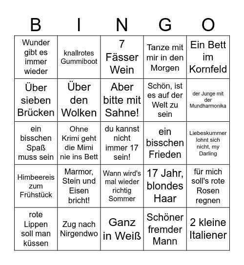 Schlager Bingo Card