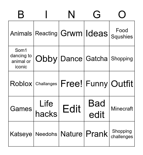 Untitled Bingo Card