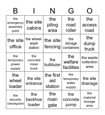 Site Equipment Bingo Card