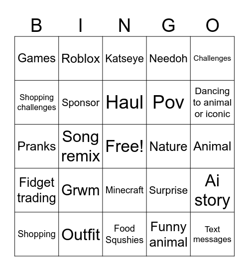 Untitled Bingo Card