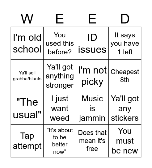 Weed Bingo Card