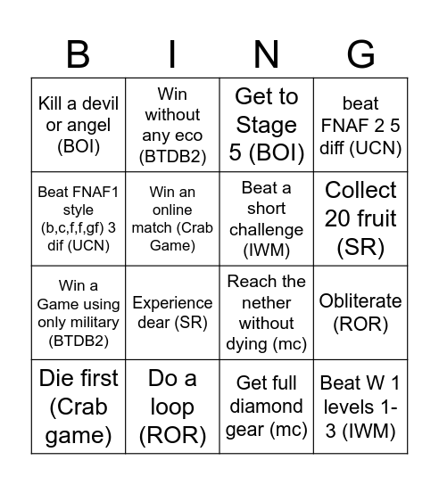 Untitled Bingo Card