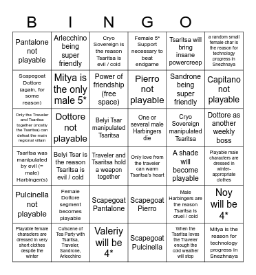 Genshin 7.X Snezhnaya Bingo Card