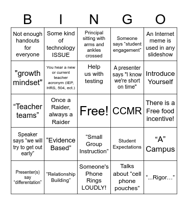 Secret PD Bingo Card